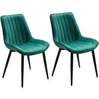 Set of 2 Green Velvet Upholstered Dining Chairs