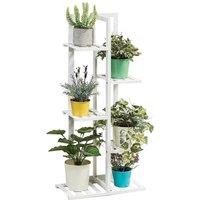Multi-Tiered White Wooden Plant Stand with 5 Shelves