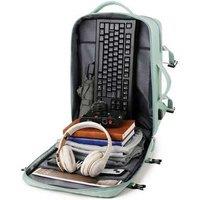 Beige Large Capacity Nylon Tote Handbag with USB Charging Port & Organiser Compartments