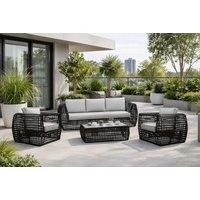 PRICE DROP! 5-Seater Rattan Sofa Set with Glass-Top Coffee Table - Black