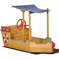 Wooden Pirate Ship Sandbox with Canopy and Storage