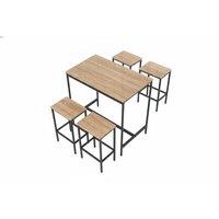 Wood-Grain Finish Table and 4 Stools with Footrests
