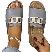 Black Women's Thick-Soled Open-Toe Slippers with Metal Buckle