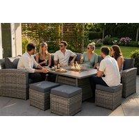 9 Seater Rattan Garden Set with Fire Pit Table