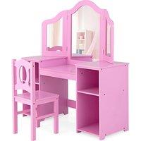 Children's Tri-Folding Vanity Set with Detachable Mirror and Chair