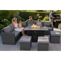 Outdoor Rattan 9-Seater Corner Set with Built-In Fire Pit Table
