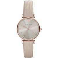 Emporio Armani Gianni T-Bar Quartz Luxury Ladies Watch 32mm - Rose Gold & Leather Strap