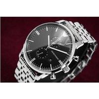 Emporio Armani Men's Silver Chronograph Quartz Watch - Stainless Steel, 43mm, Water-Resistant, Luxury Style