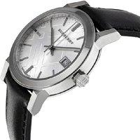Burberry The City Quartz Water-Resistant Stainless Steel Classic Ladies Watch - 35mm Silver Dial, Black Leather Strap