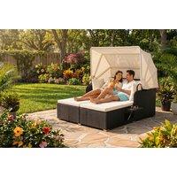 Rattan Daybed with Retractable Canopy and Cushions