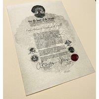 Decorative Scottish Title & Deed for Laird or Lady Cridhe na Coille with Extras