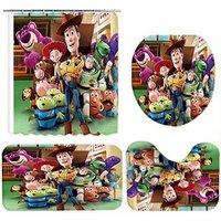 Toy Story- 4-Piece Bathroom Set - Waterproof Curtain & Plush Mats