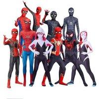 Kids Deluxe Spiderman Superhero Costume - Full Body Suit & Mask in 9 Styles