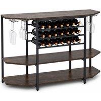 3-Tier Wine Bar Cabinet with Glass Holders, Shelves, and Charging Station