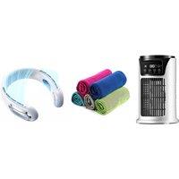 ChillHub 3-in-1 Desktop Fan, Neck Fan & 5PCS Cooling Towel Bundle
