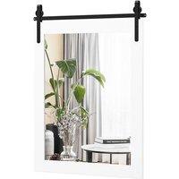 Wall-Mounted Mirror with Solid Wood Frame and Metal Bracket