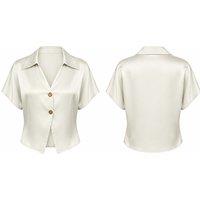 Black Women's Short Sleeve Satin Crop Shirt