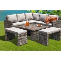 Grey Rattan 9-Seater Corner Garden Sofa Rising Table Set and 2 Benches