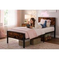 Single Metal Platform Bed with Rustic Wood Finish