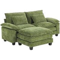 Green Chenille Sectional Sofa with Ottoman and Lumbar Pillows