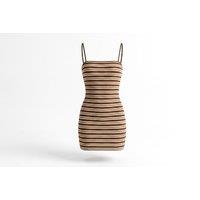 Women's Black Striped Ribbed Knit Spaghetti Strap Mini Dress