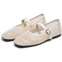 Black Women's Lace Mesh Ballet Flats with Square Toe
