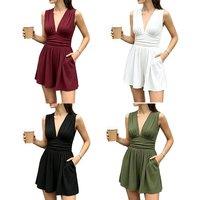 Black Women's Sleeveless V-Neck Romper - 4 Colours