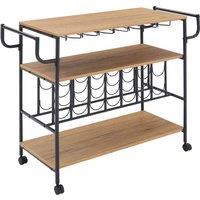 Rolling Bar Cart with Wine Rack, Glass Holders & 3 Shelves