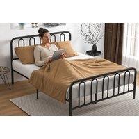 King Size Metal Bed Frame with Storage Headboard and Charging Ports