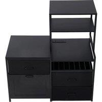 Black Mini Fridge Stand with Wine Storage & Charging Ports