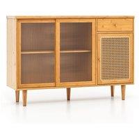Bamboo Buffet Cabinet with Rattan & Glass Doors