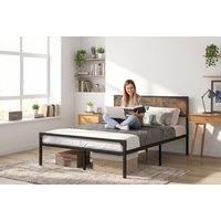 Queen Metal Platform Bed with Rustic Headboard