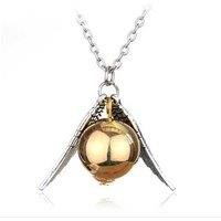Harry Potter- Golden Snitch Gold Pendant Necklace with Silver-Tone Wings, Rhodium Plated, 50cm Chain