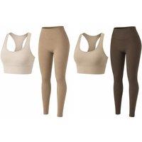 Beige Women's High Strength 2-Piece Sports Bra and High Waist Fitness Set