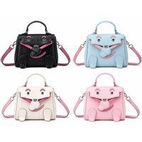 Unisex Black Imitation Crocodile Pattern Smiling Face Crossbody Bag