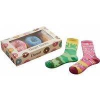 Women's Black Donut-Themed Print Socks Gift Box Set: 1-4 Pairs