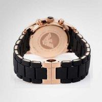 Emporio Armani AR5906 Tazio Ladies Chronograph Quartz Watch - Rose Gold & Black Silicone Strap, Luxury Fashion