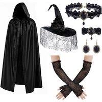 Unisex Black 6-Piece Halloween Witch Costume Bundle