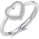 925 Sterling Silver Cubic Zirconia Heart Open Ring - Adjustable!