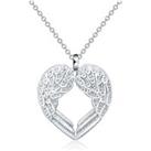 Angel Wings Heart Necklace - Silver