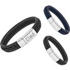 Men'S Leather Bracelet - Black, Blue Or 'Dad'!
