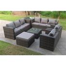 9-Seater Rattan Furniture Set With 2 Coffee Tables - Dark Grey