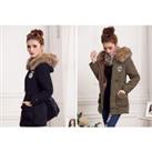 Thick Faux Fur Lined Parka - Blue, Pink, Black, Green Or Red