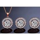 Round Halo Pendant Necklace And Earring Set - 3 Colours! - Silver