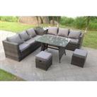 8 Seater Garden Rattan Sofa Set W/ A Coffee Table & Stools