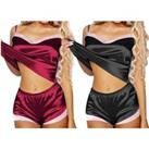 Ladies Silky Cami Top And Shorts Set - 4 Colours - Black