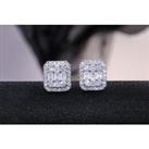Square Crystal Stud Zircon Earrings - Silver