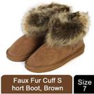 Faux Fur Cuff Short Boot - Brown