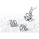 Gorgeous 925 Sterling Silver Square Halo Necklace And Earring Set