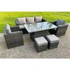 7-Seater Dining Or Coffee Table Rattan Furniture Set - Grey